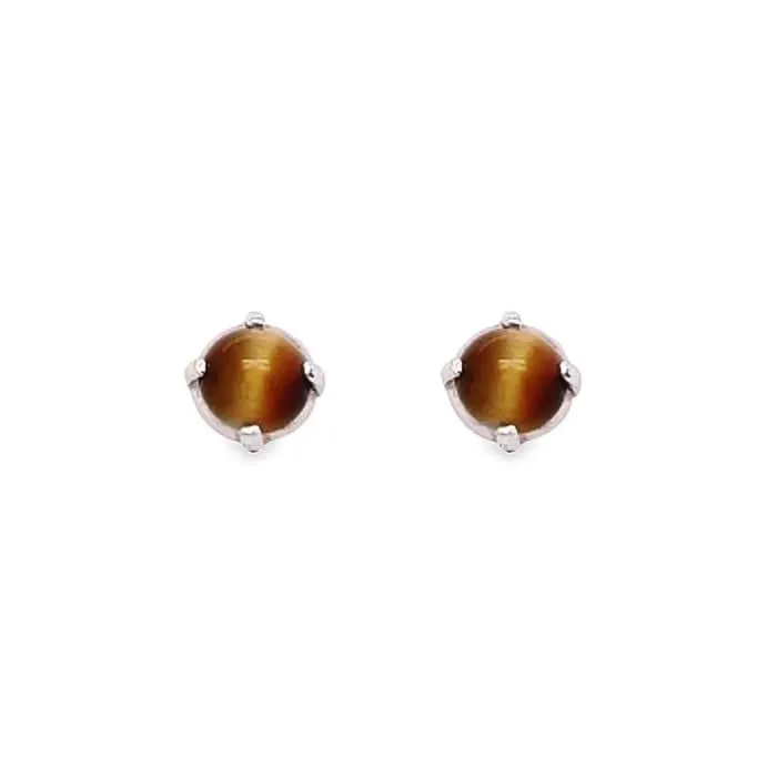 Estate Brown Cat's Eye Stud Earrings in 14K Yellow Gold