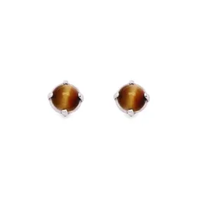 Estate Brown Cat's Eye Stud Earrings in 14K Yellow Gold