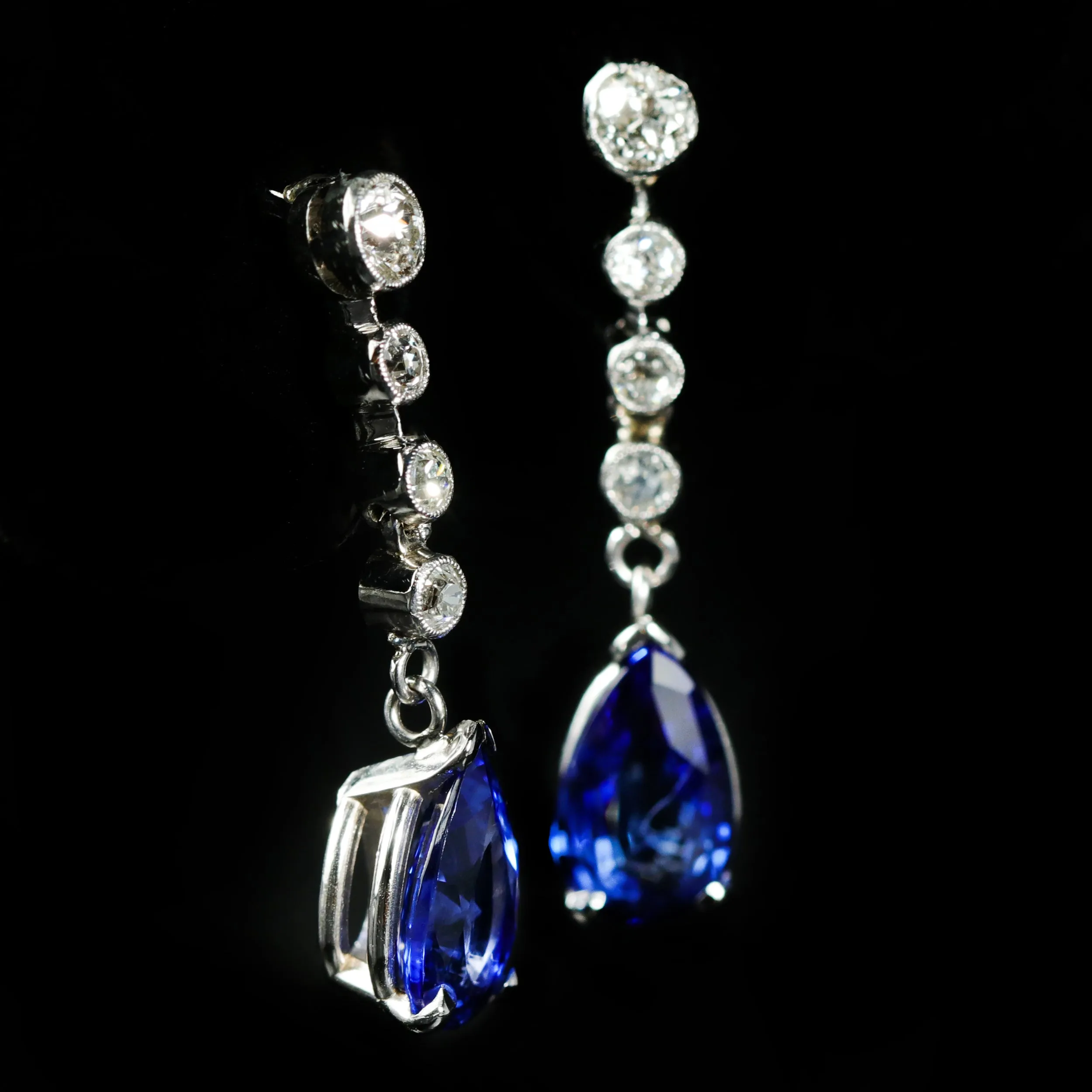 Estate Platinum 3.00 CTW Sapphire and Diamond Dangle Earrings