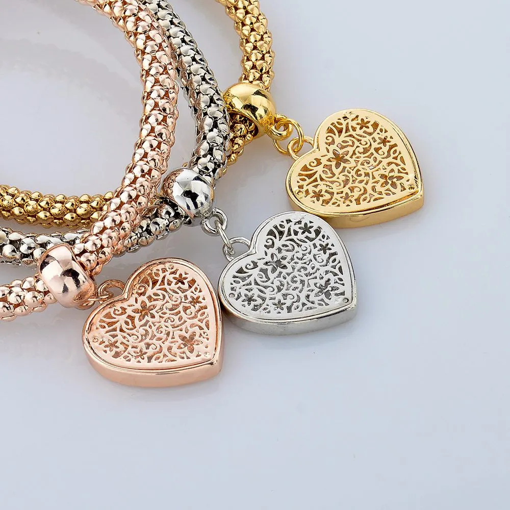 Ethnic Love Heart Charm Bracelets For Women Gold Silver Crystal Chain Bracelets & Bangles With Pendants