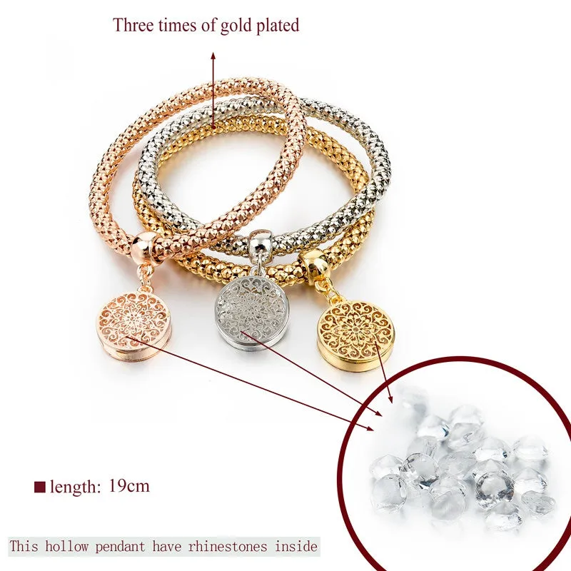 Ethnic Love Heart Charm Bracelets For Women Gold Silver Crystal Chain Bracelets & Bangles With Pendants