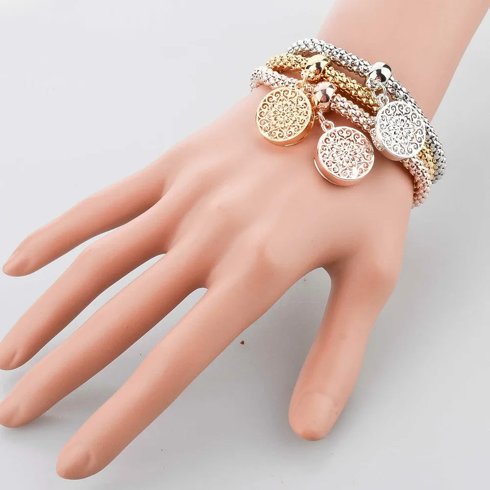 Ethnic Love Heart Charm Bracelets For Women Gold Silver Crystal Chain Bracelets & Bangles With Pendants