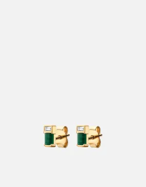 Everett Agate Stud Earrings, Gold Vermeil/Baguette Sapphire