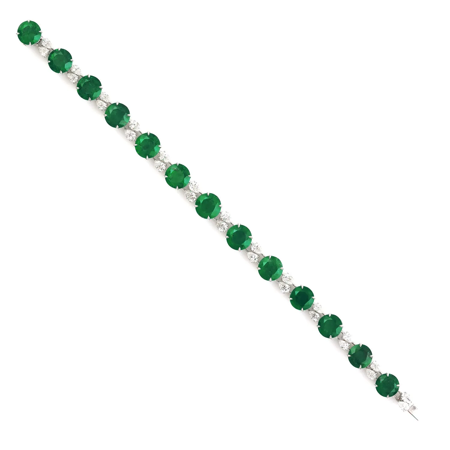 Faceted Emerald Pear Cut Diamond Prong Set Link Designer Bracelet For 18k White Gold