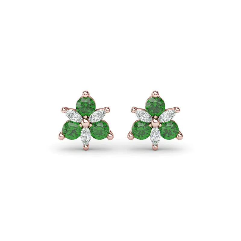 Fana Trio Stud Emerald and Diamond Earrings