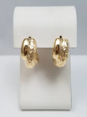 Fancy 14k Yellow Gold Florentine Design Hoop Earrings