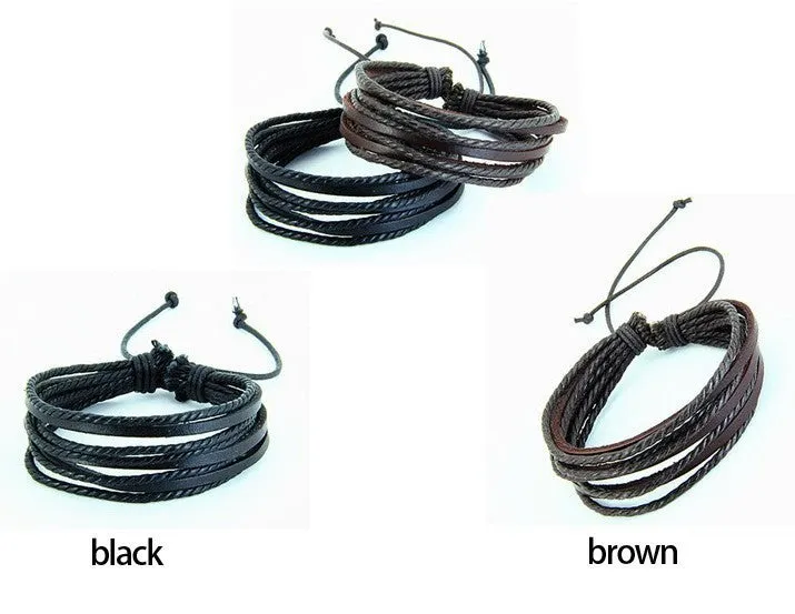 Fashion Leather Brown Black Men's Wrap Bracelet(1 Pc)