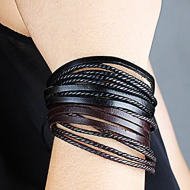 Fashion Leather Brown Black Men's Wrap Bracelet(1 Pc)