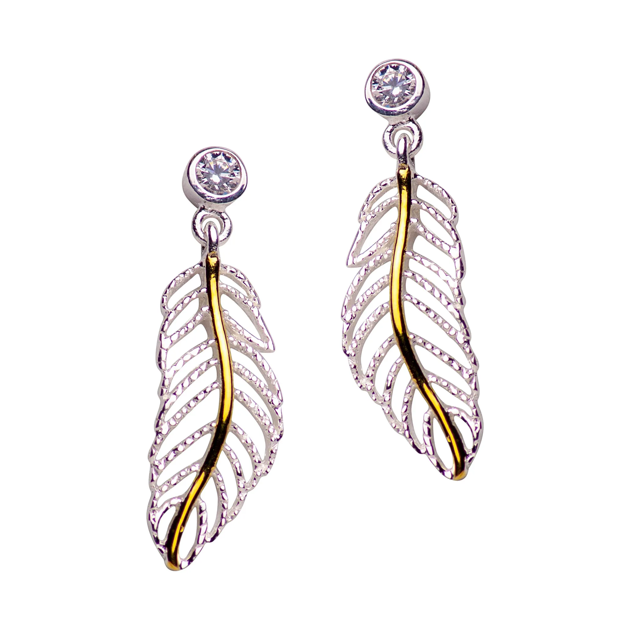 Feather Dangle Silver Earrings