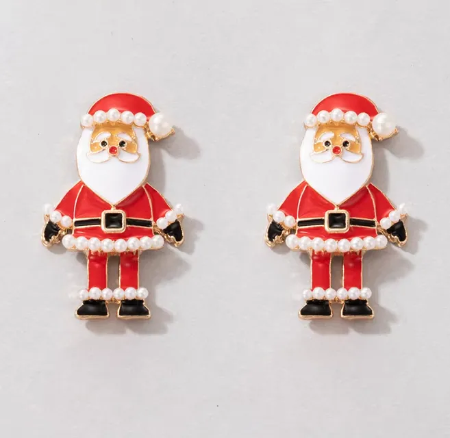 FFOrder Ladies Santa Claus Enamel Earrings, Exquisite Imitation Pearl, Cartoon, Christmas Earrings, Christmas, New Year, Party Gifts