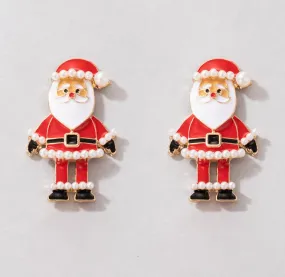 FFOrder Ladies Santa Claus Enamel Earrings, Exquisite Imitation Pearl, Cartoon, Christmas Earrings, Christmas, New Year, Party Gifts