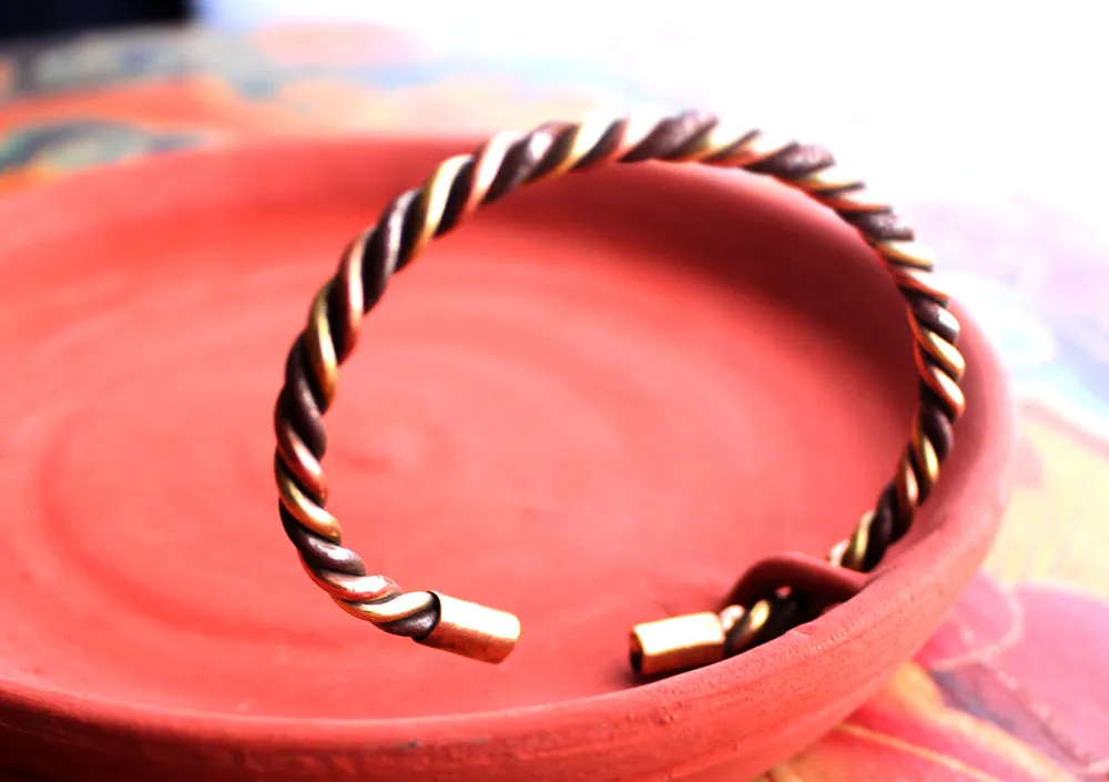 Flat Twisted Copper Bracelet, Three Metal Twisted Cuff Bracelet