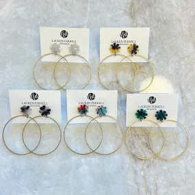 Flower Post Brass Hoop Earrings