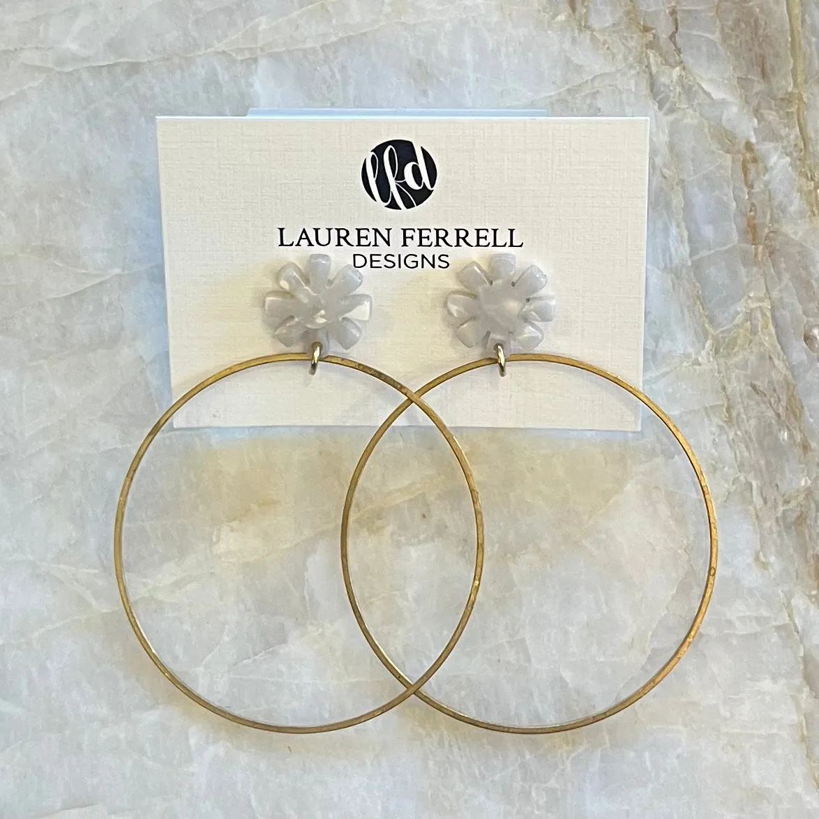 Flower Post Brass Hoop Earrings