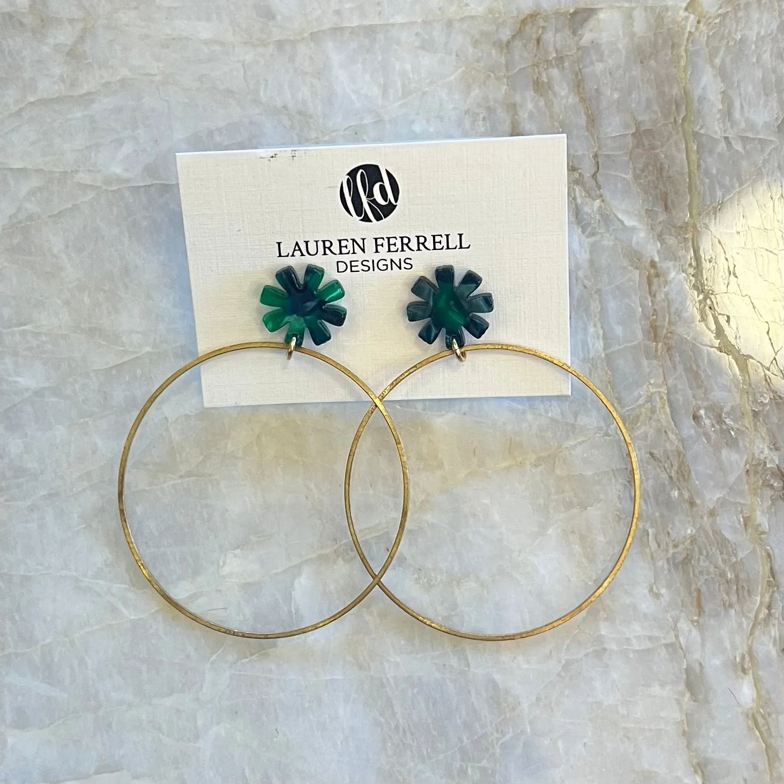 Flower Post Brass Hoop Earrings