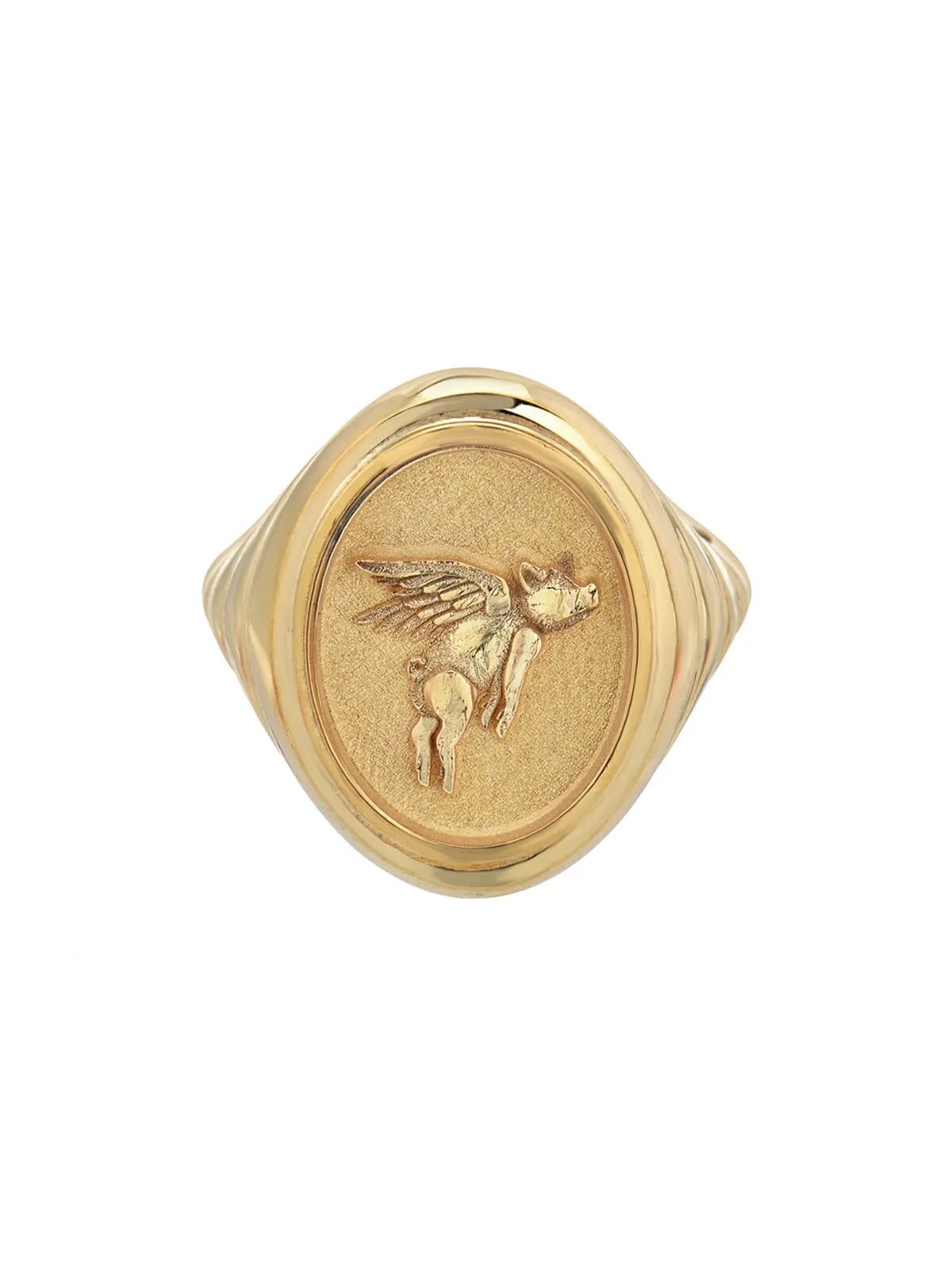 Flying Pig Grandfather Fantasy Yellow Gold Signet Ring