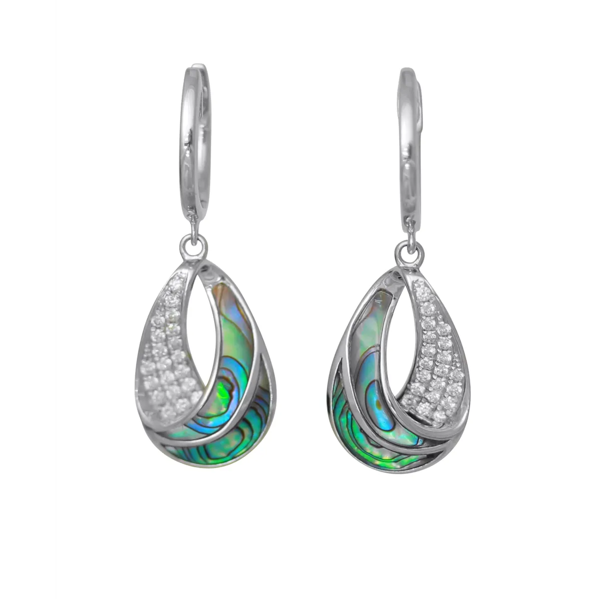 Frederic Sage 14K White Gold Crescent Abalone and Diamond Dangle Earrings