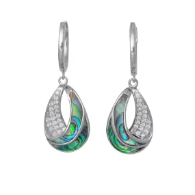 Frederic Sage 14K White Gold Crescent Abalone and Diamond Dangle Earrings