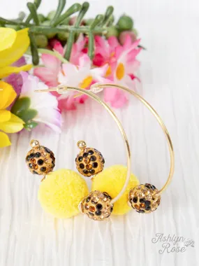 Fuzzy Leopard Hoop Earrings, Yellow