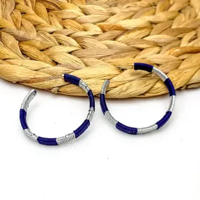 Game Day Glam Colored Hoop Earrings in Navy and Silver