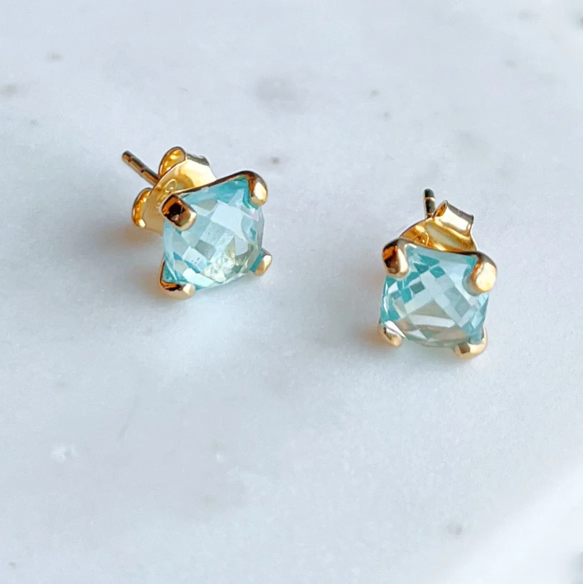 Gemstone Cushion Stud Earrings: Blue Topaz