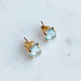 Gemstone Cushion Stud Earrings: Blue Topaz