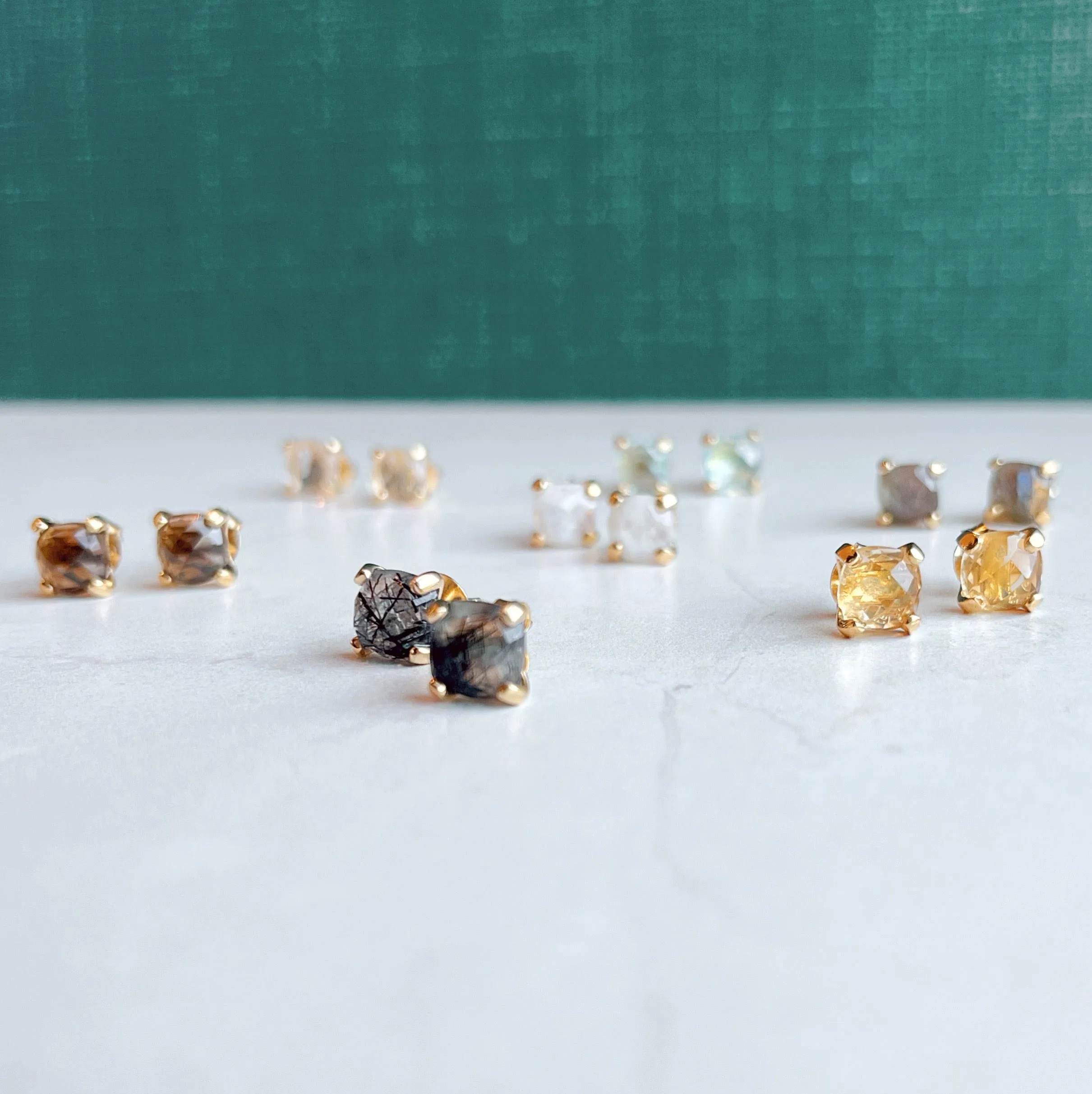 Gemstone Cushion Stud Earrings: Green Chalcedony