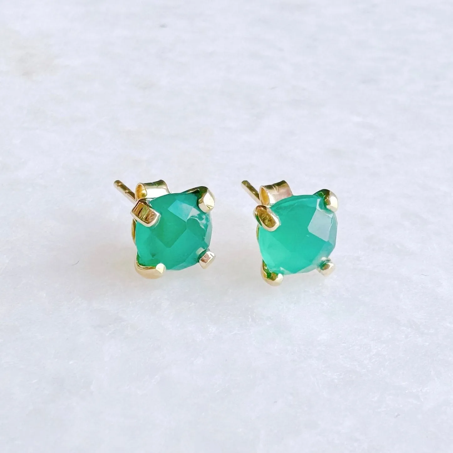 Gemstone Cushion Stud Earrings: Green Chalcedony