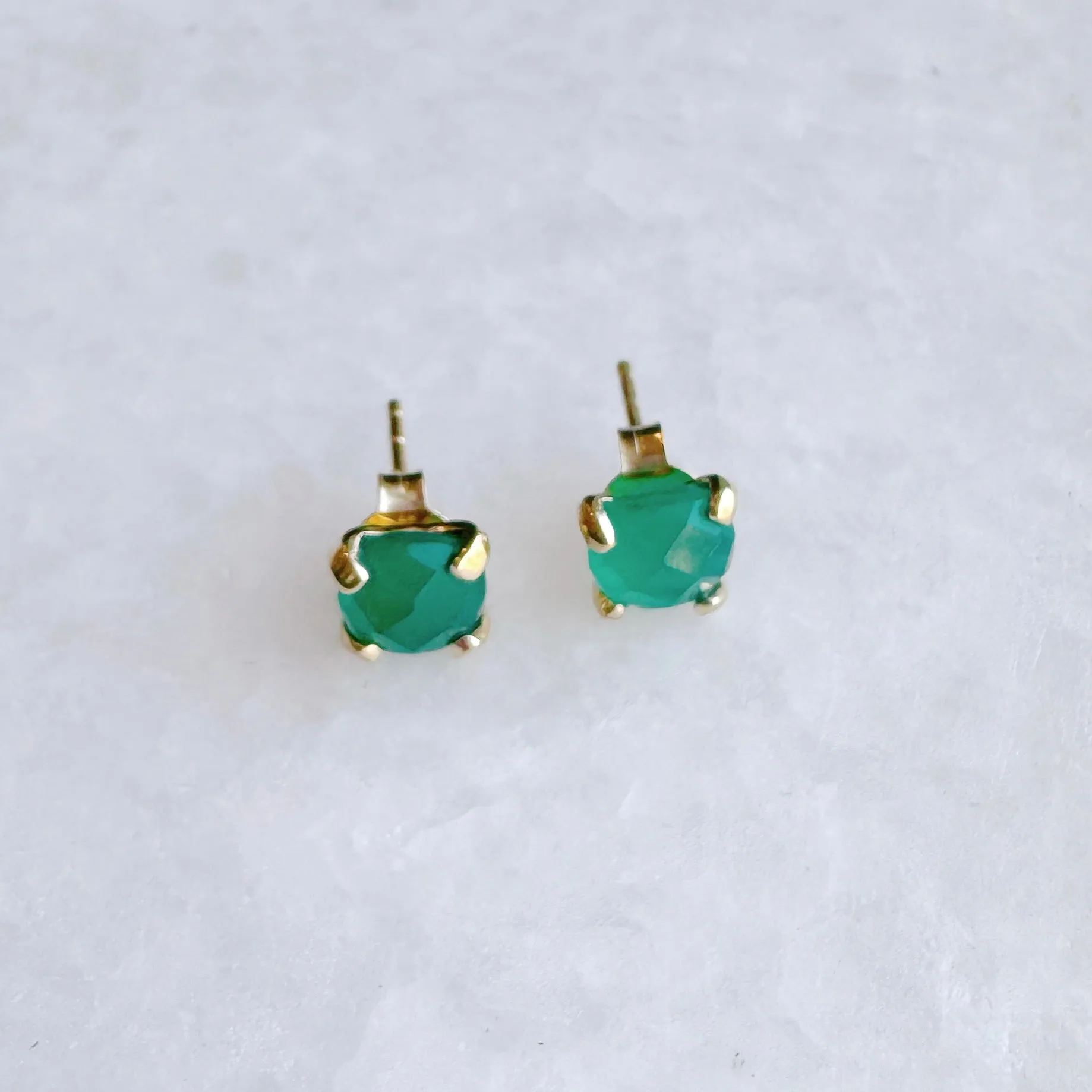 Gemstone Cushion Stud Earrings: Green Chalcedony