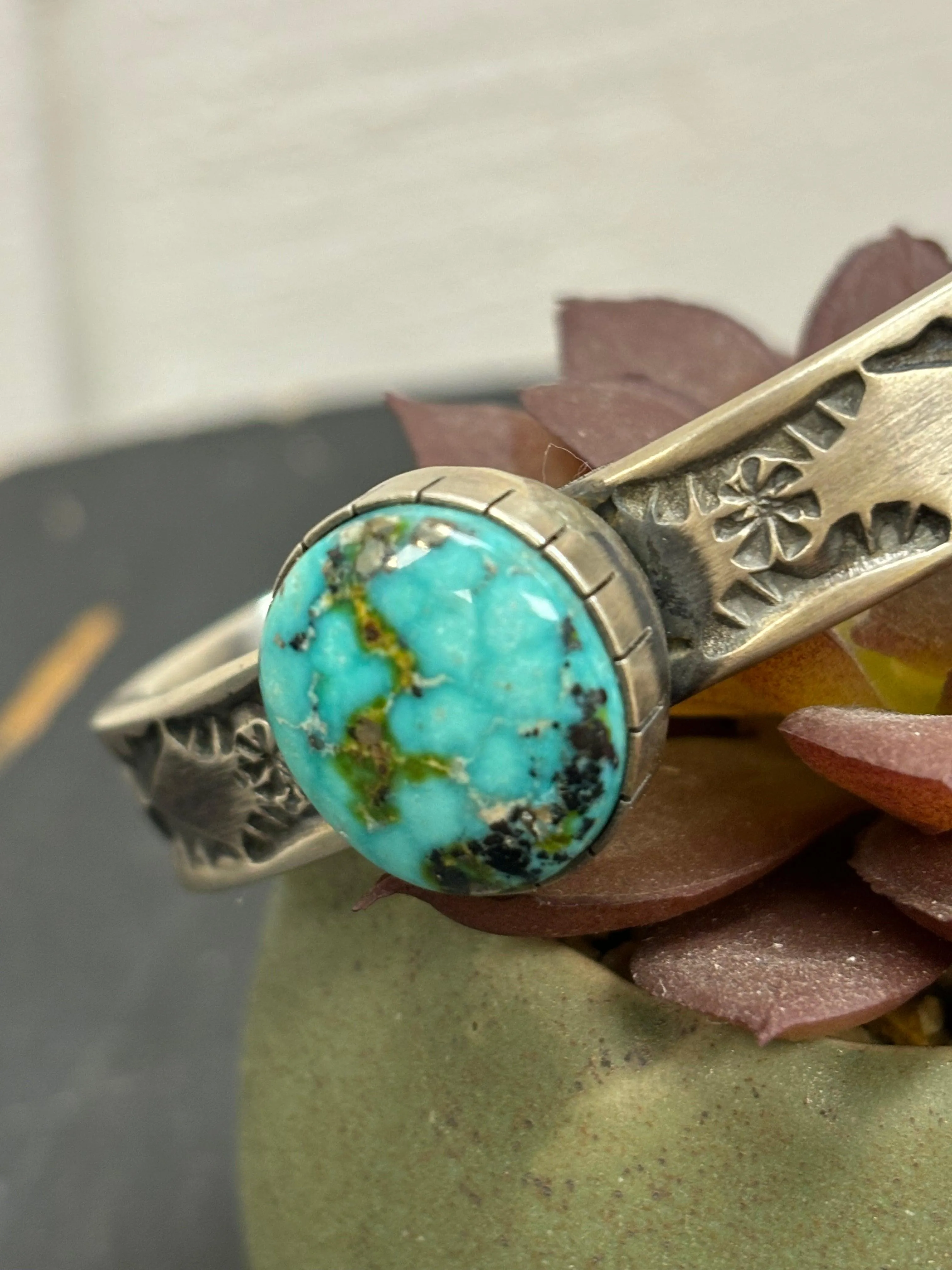 Genuine Sonoran Rose Turquoise Navajo Handmade Sterling Cuff Bracelet by Nora Tahe