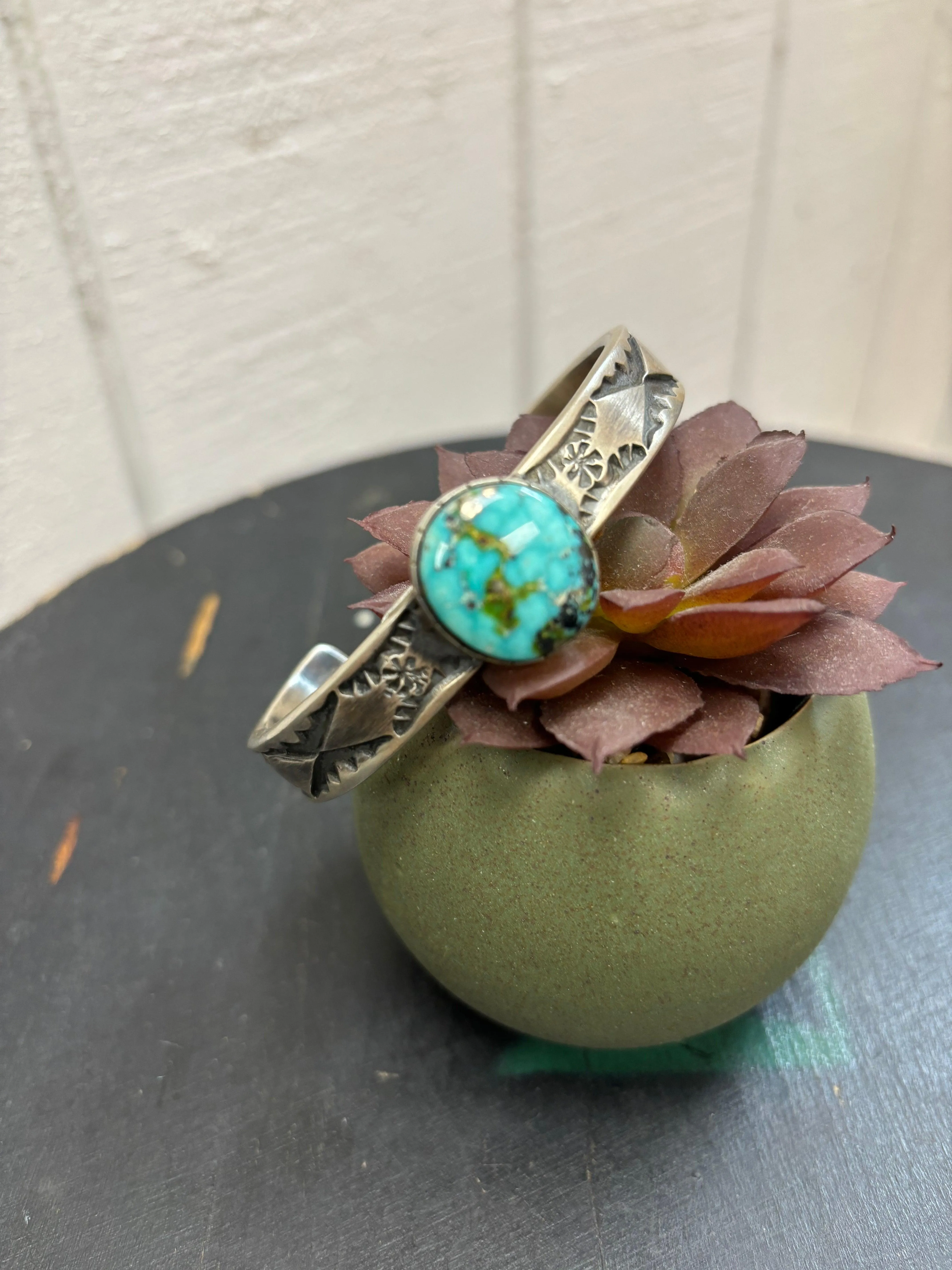 Genuine Sonoran Rose Turquoise Navajo Handmade Sterling Cuff Bracelet by Nora Tahe