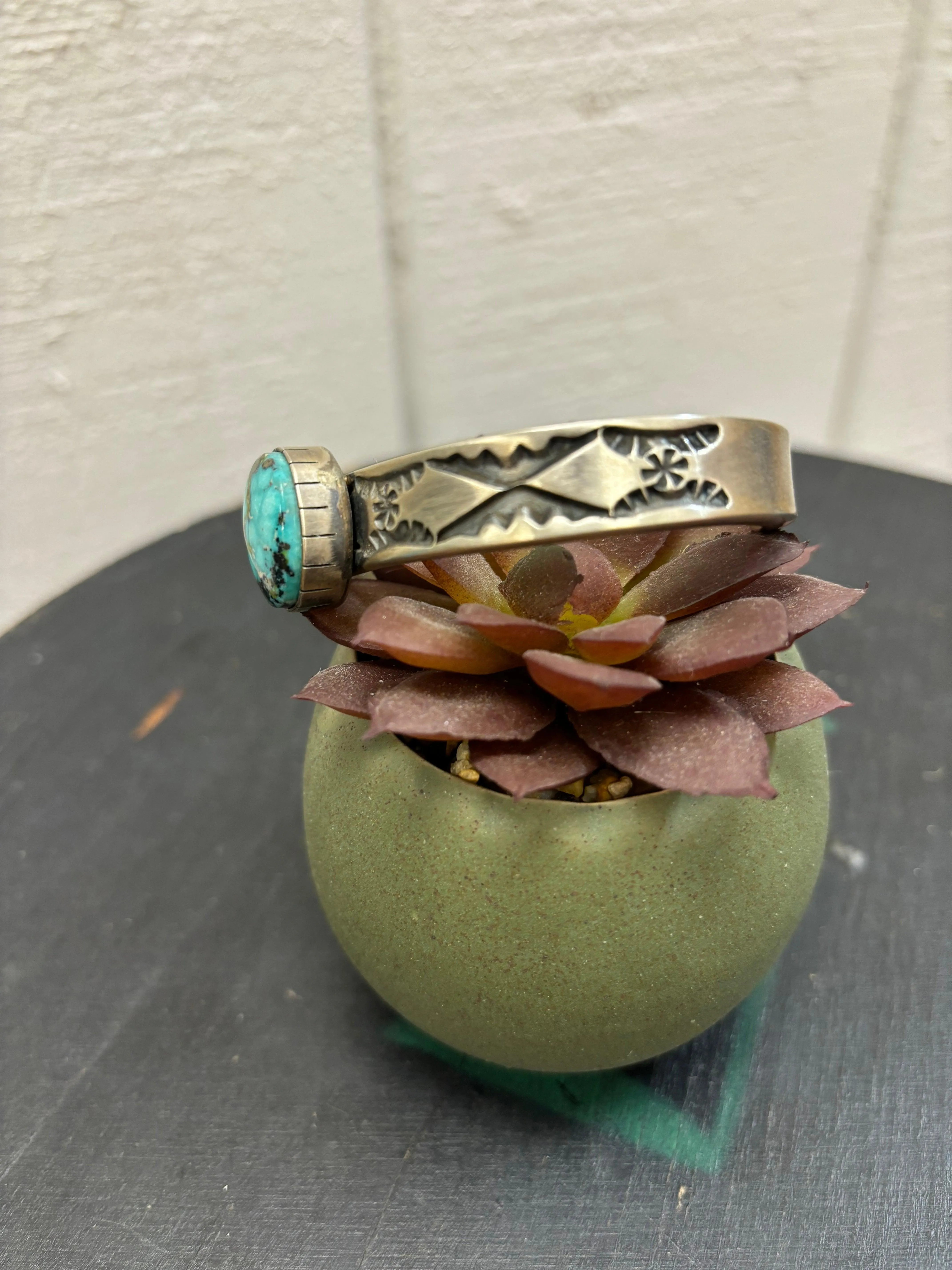 Genuine Sonoran Rose Turquoise Navajo Handmade Sterling Cuff Bracelet by Nora Tahe