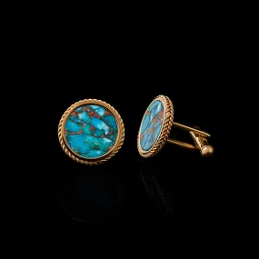 Gold Blue Copper Turquoise Cufflinks | Leaf Cufflinks