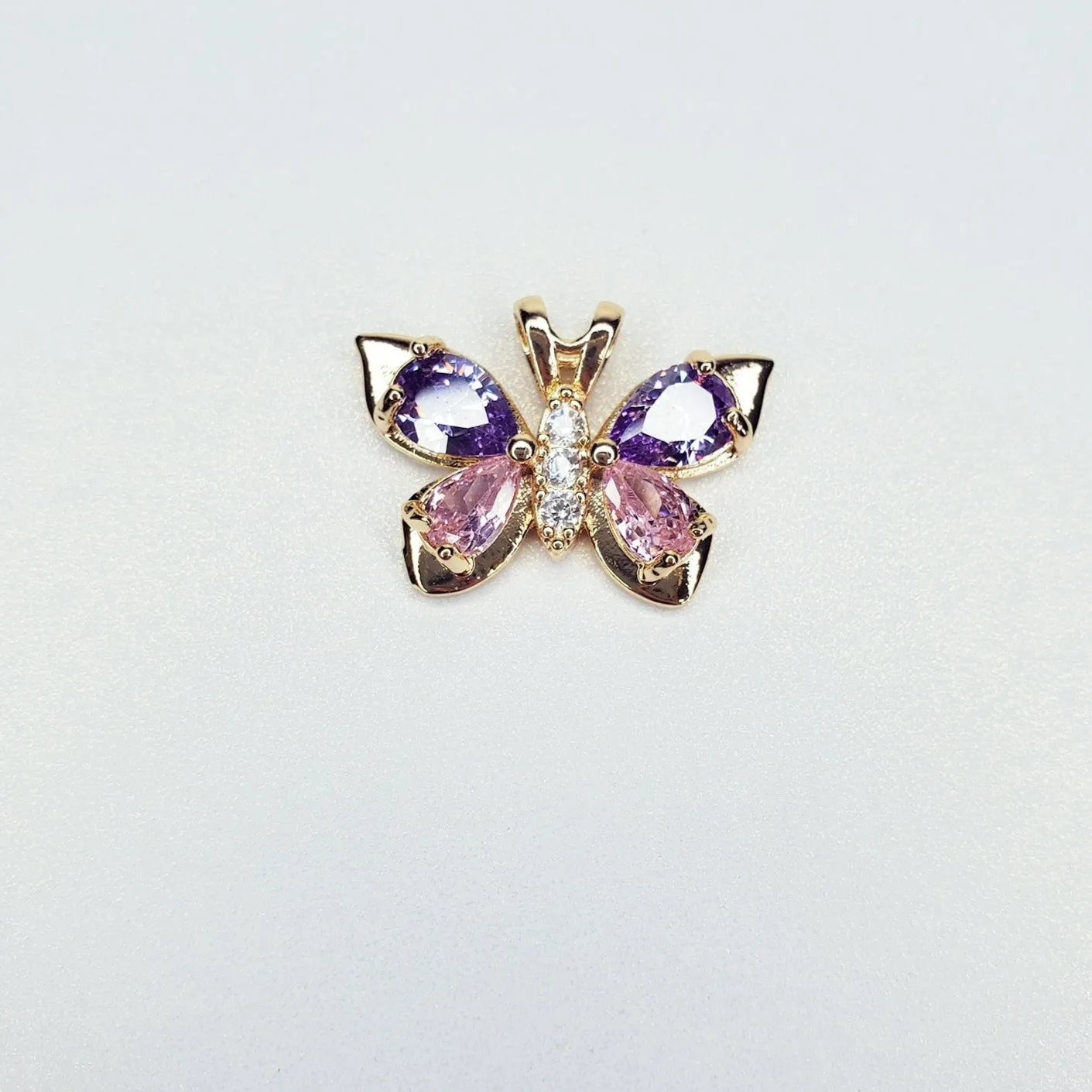 Gold Filled Butterfly Purple & Pink Cubic Zirconia Charm