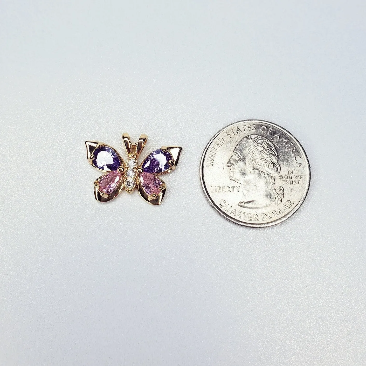 Gold Filled Butterfly Purple & Pink Cubic Zirconia Charm