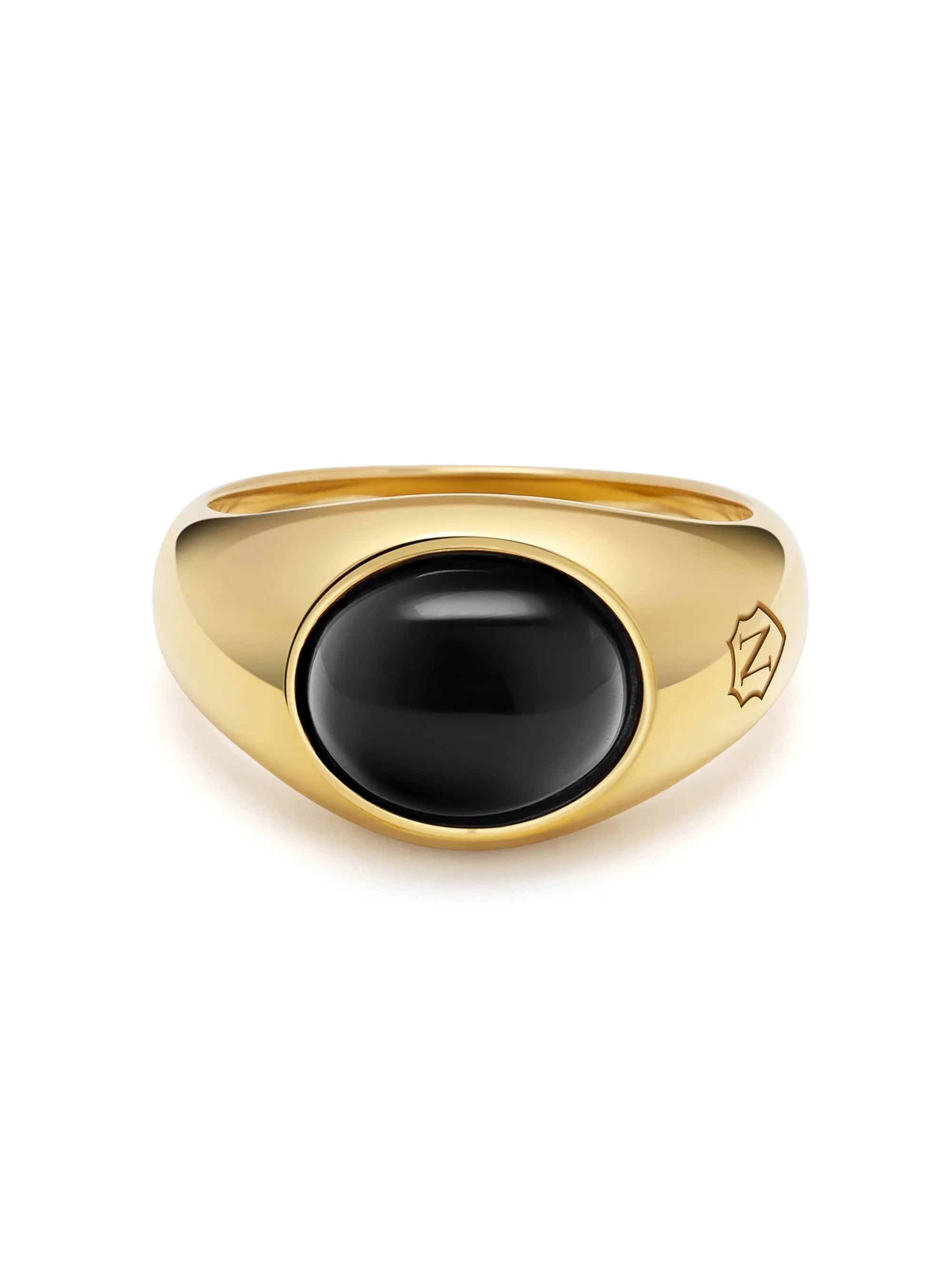 Gold Oval Signet Ring with Black Onyx