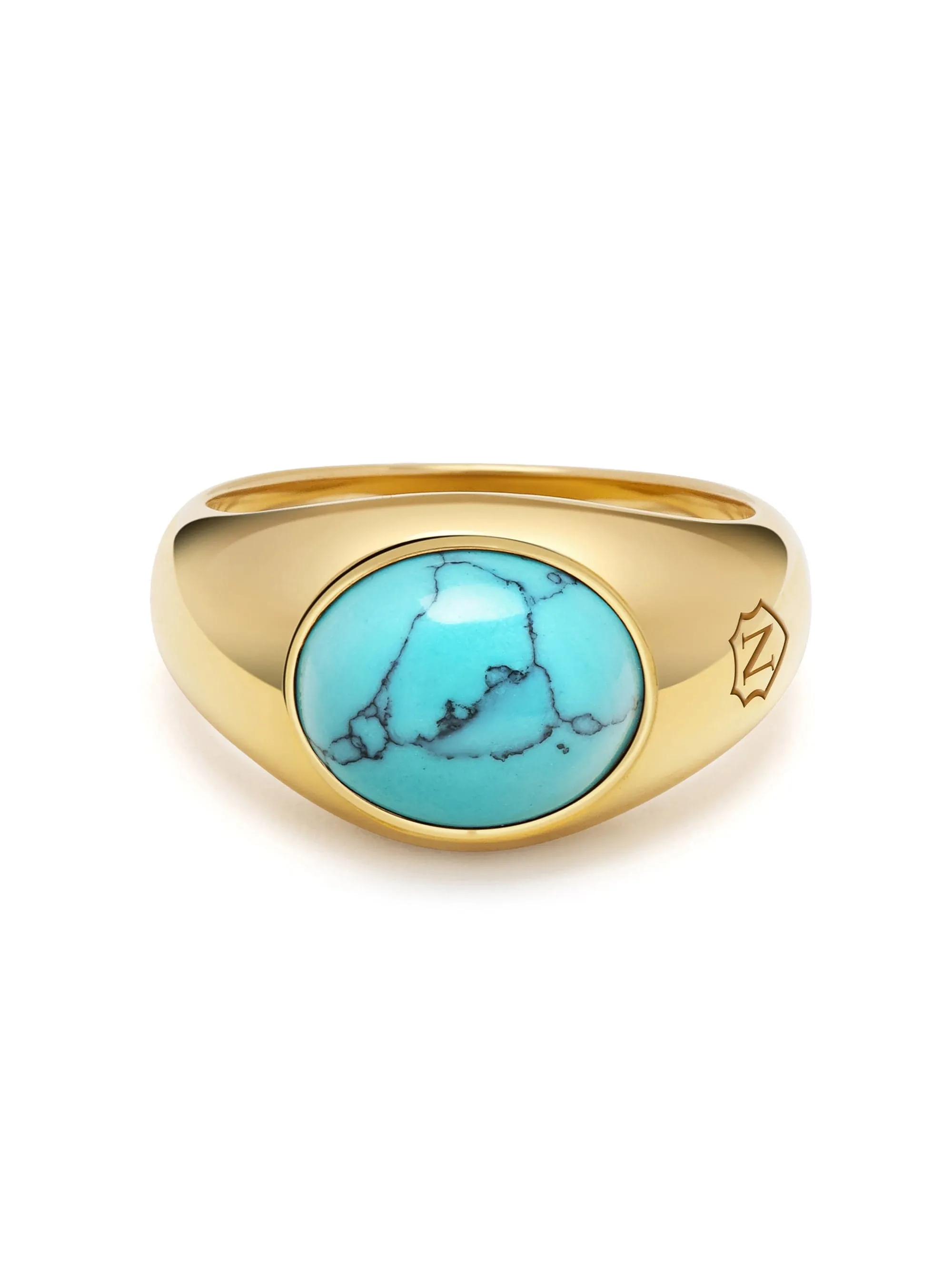 Gold Oval Signet Ring with Turquoise