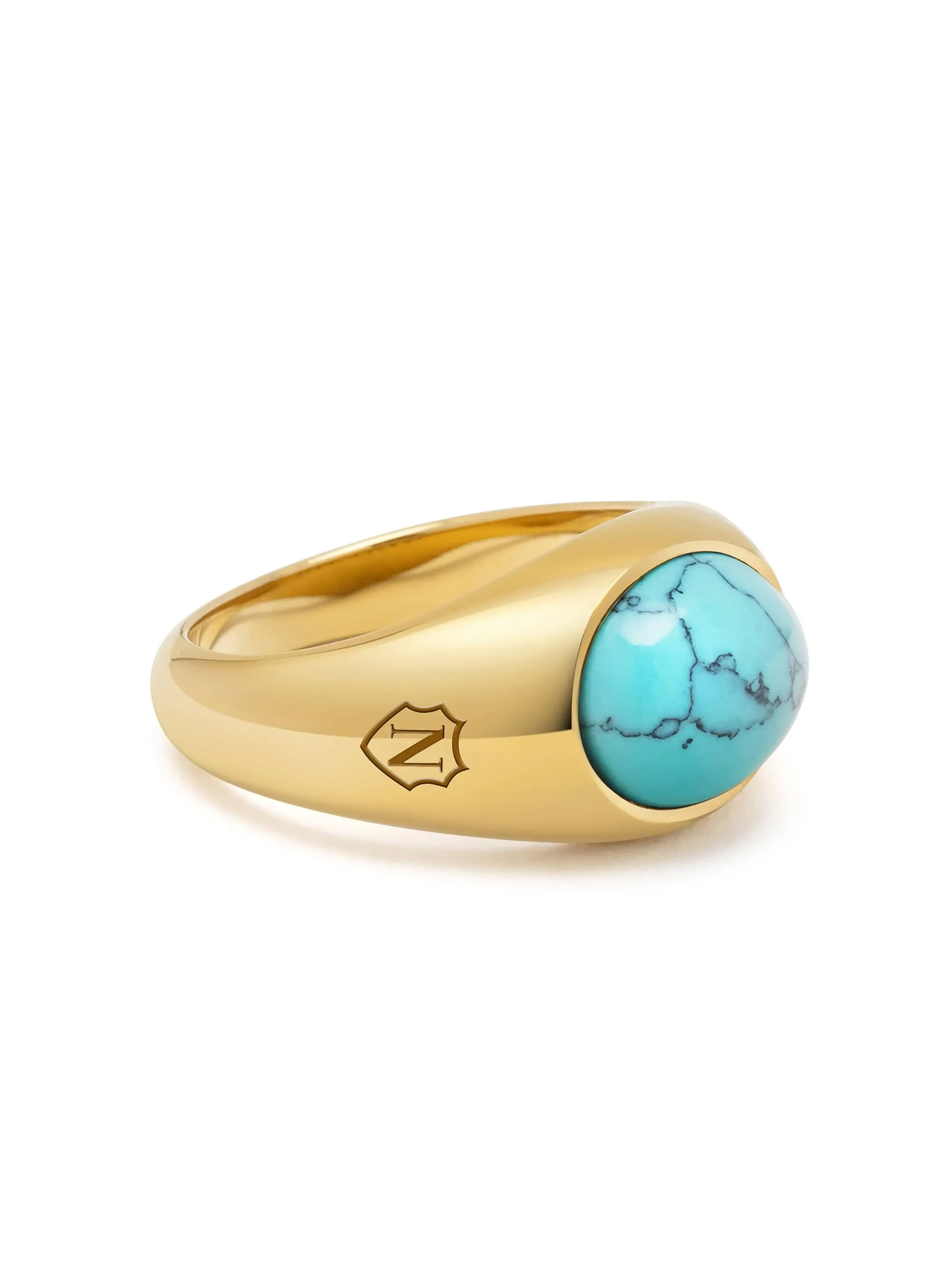 Gold Oval Signet Ring with Turquoise