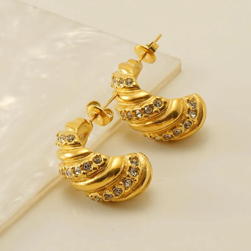 Gold-Plated Croissant Hoop Earrings – Chunky Dome Earrings for Women