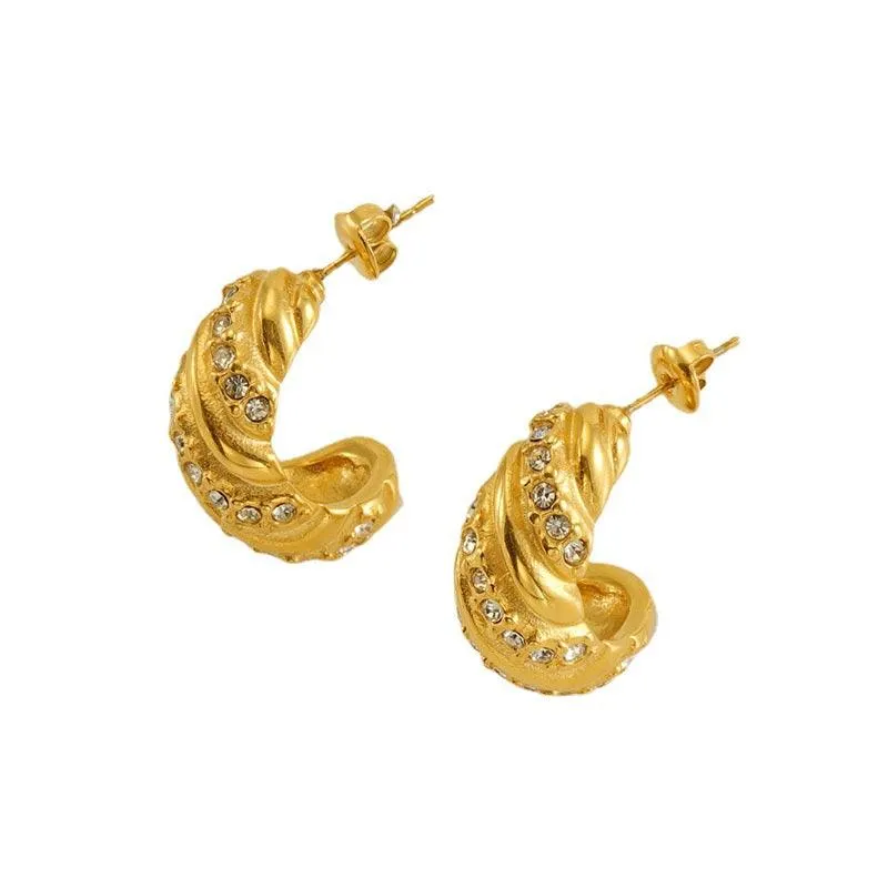 Gold-Plated Croissant Hoop Earrings – Chunky Dome Earrings for Women