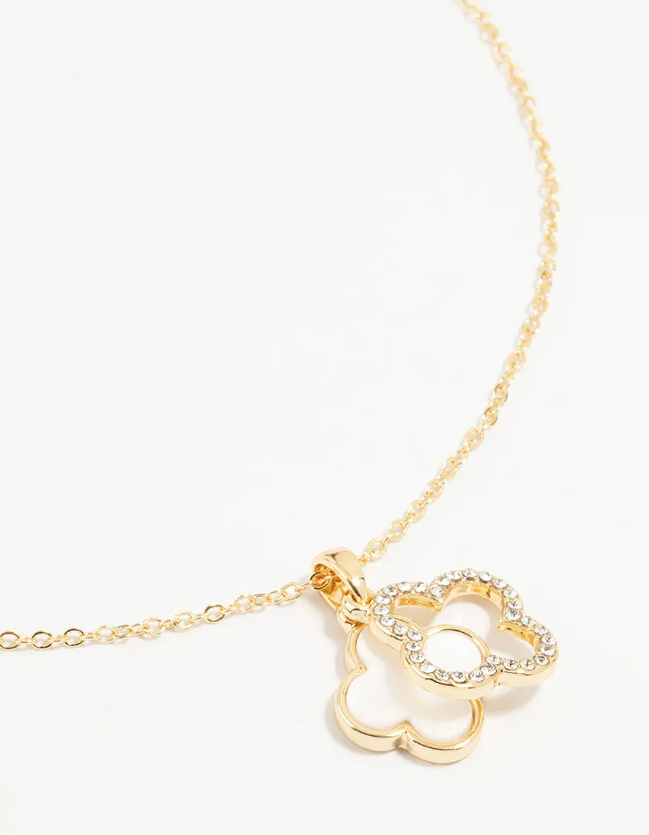 Gold Plated Diamante Outline Pendant Flower Necklace