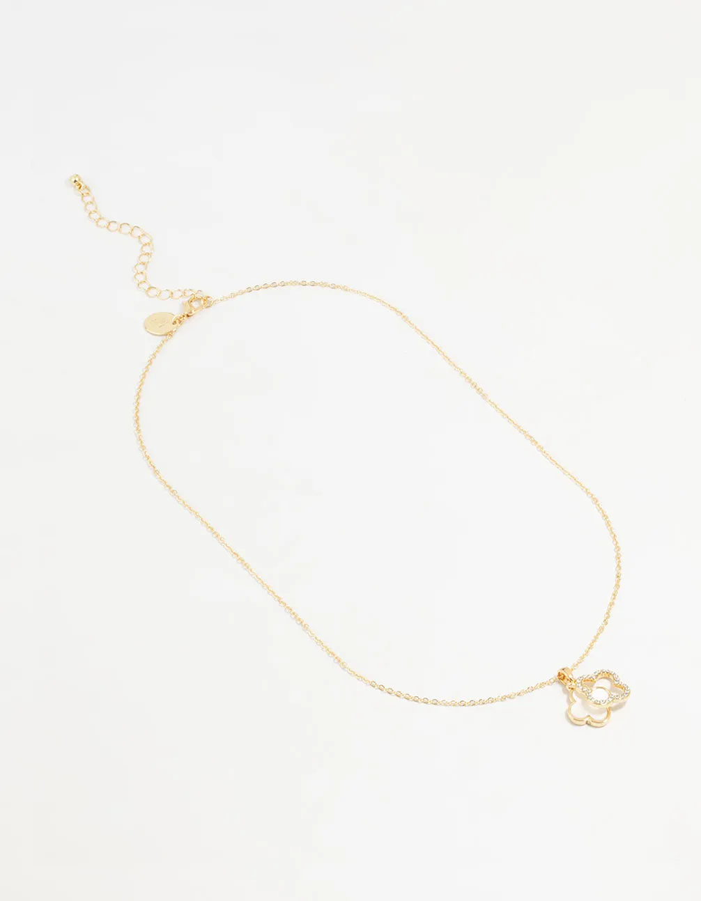 Gold Plated Diamante Outline Pendant Flower Necklace