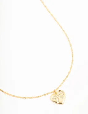 Gold Plated Heart Bow Locket Pendant Necklace