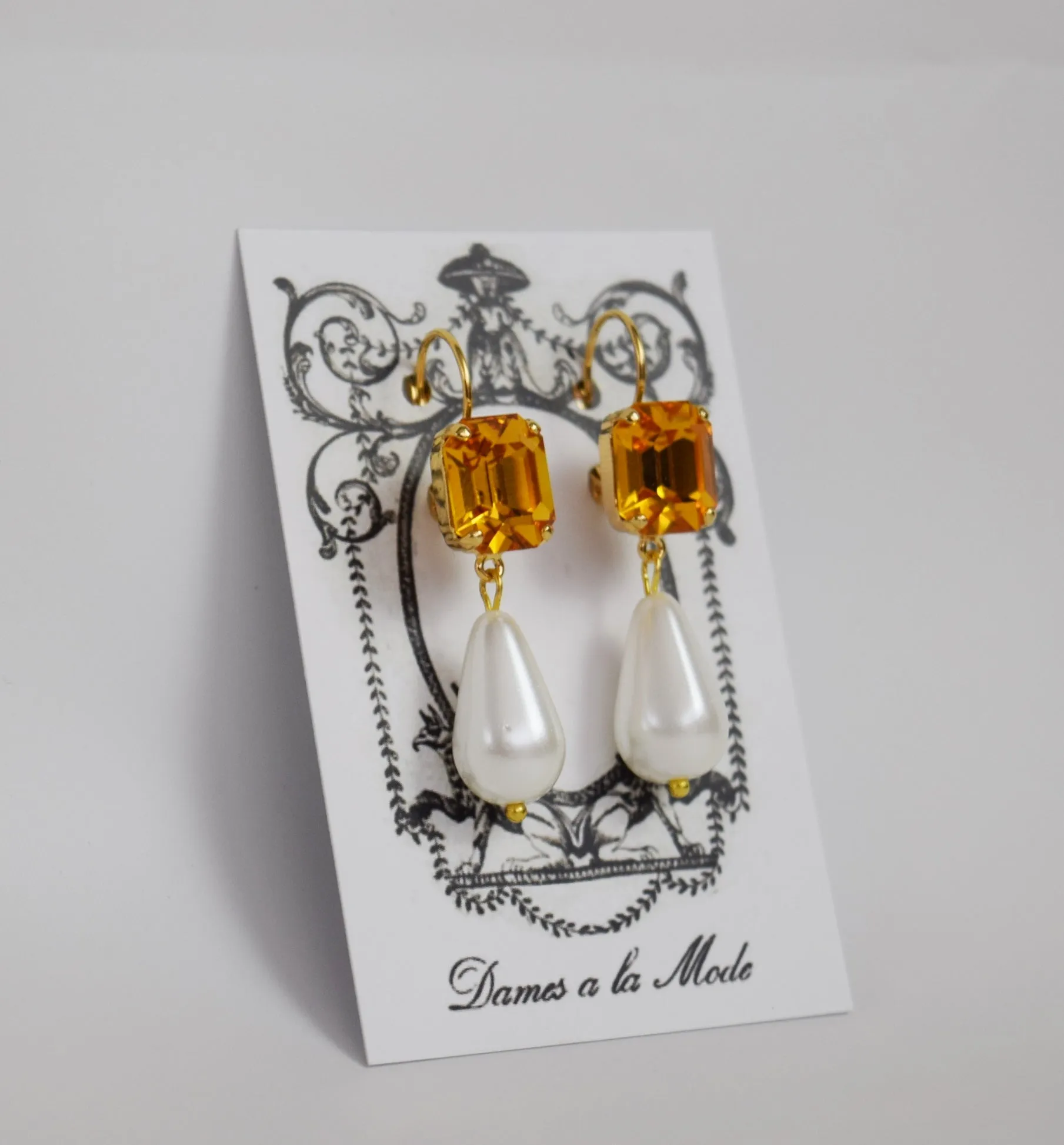 Golden Topaz Crystal and Pearl Earrings