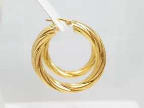 Grand 14k Yellow Gold Spiral Hollow Hoop Earrings Italy