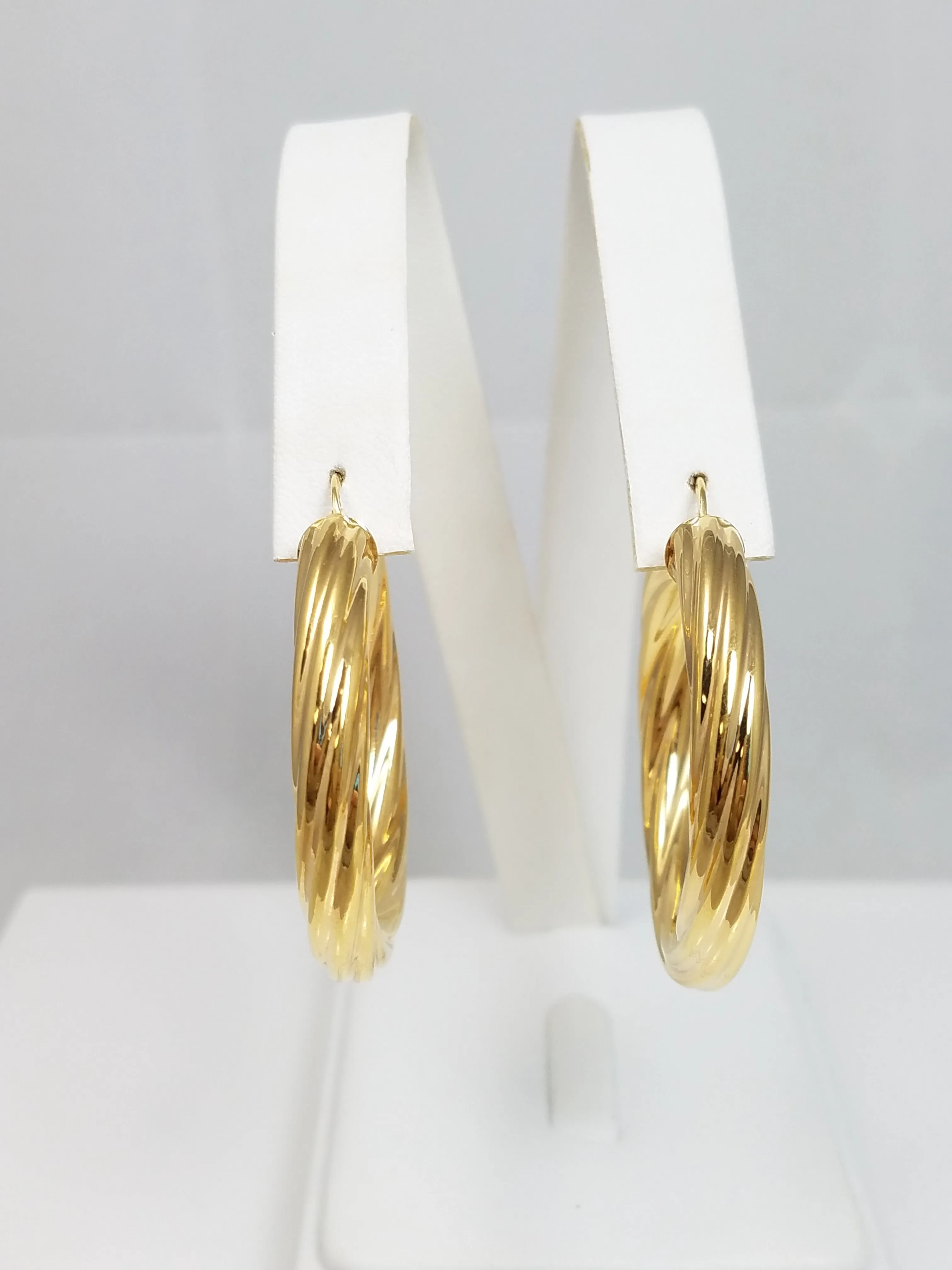 Grand 14k Yellow Gold Spiral Hollow Hoop Earrings Italy