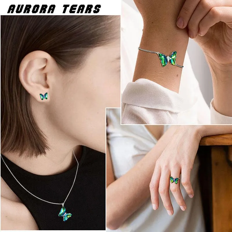 Green Butterfly Jewelry Set 5PCS May Emerald Birthstone Women Girls Birthday Gifts