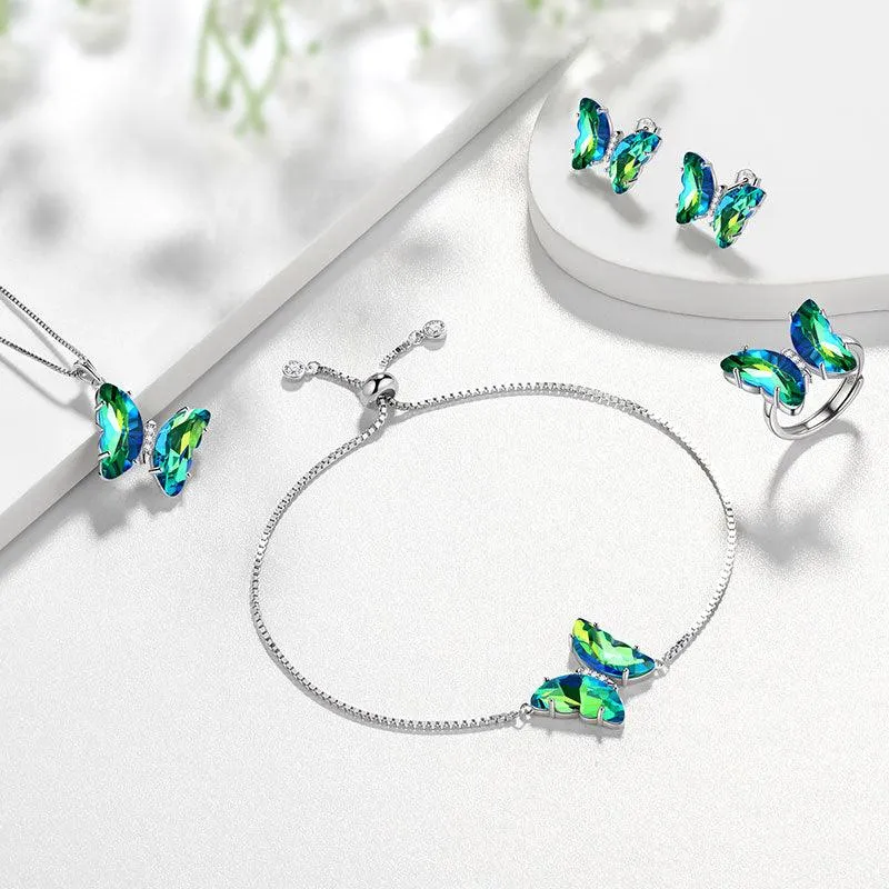 Green Butterfly Jewelry Set 5PCS May Emerald Birthstone Women Girls Birthday Gifts