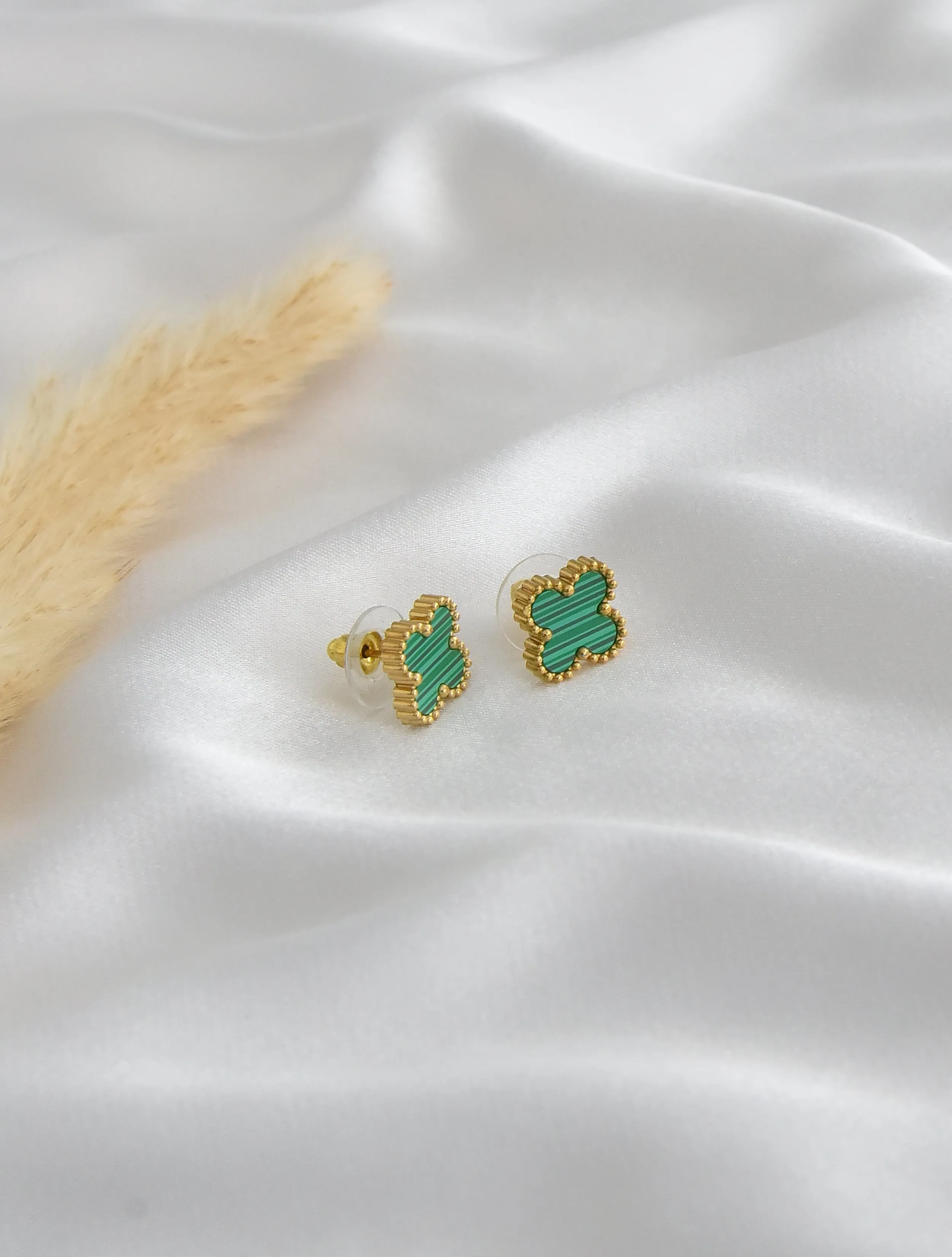 Green Clover Malachite Studs