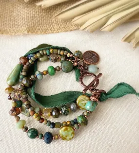 Green ribbon and czech glass bracelet. As seen in Belle Armoire, KIT.